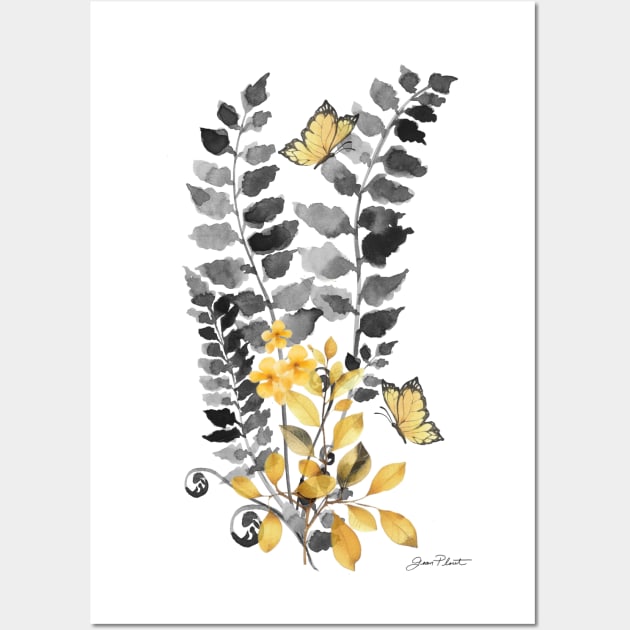 Gold And Black Botanicals D Wall Art by Jean Plout Designs